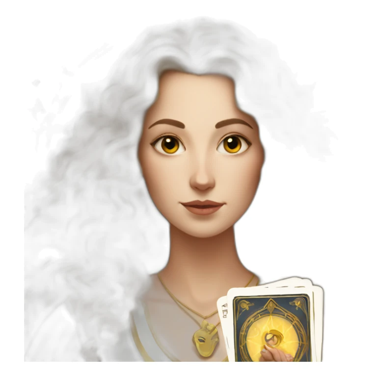 white woman with brown curls and a tarot card with gold star on it sticker