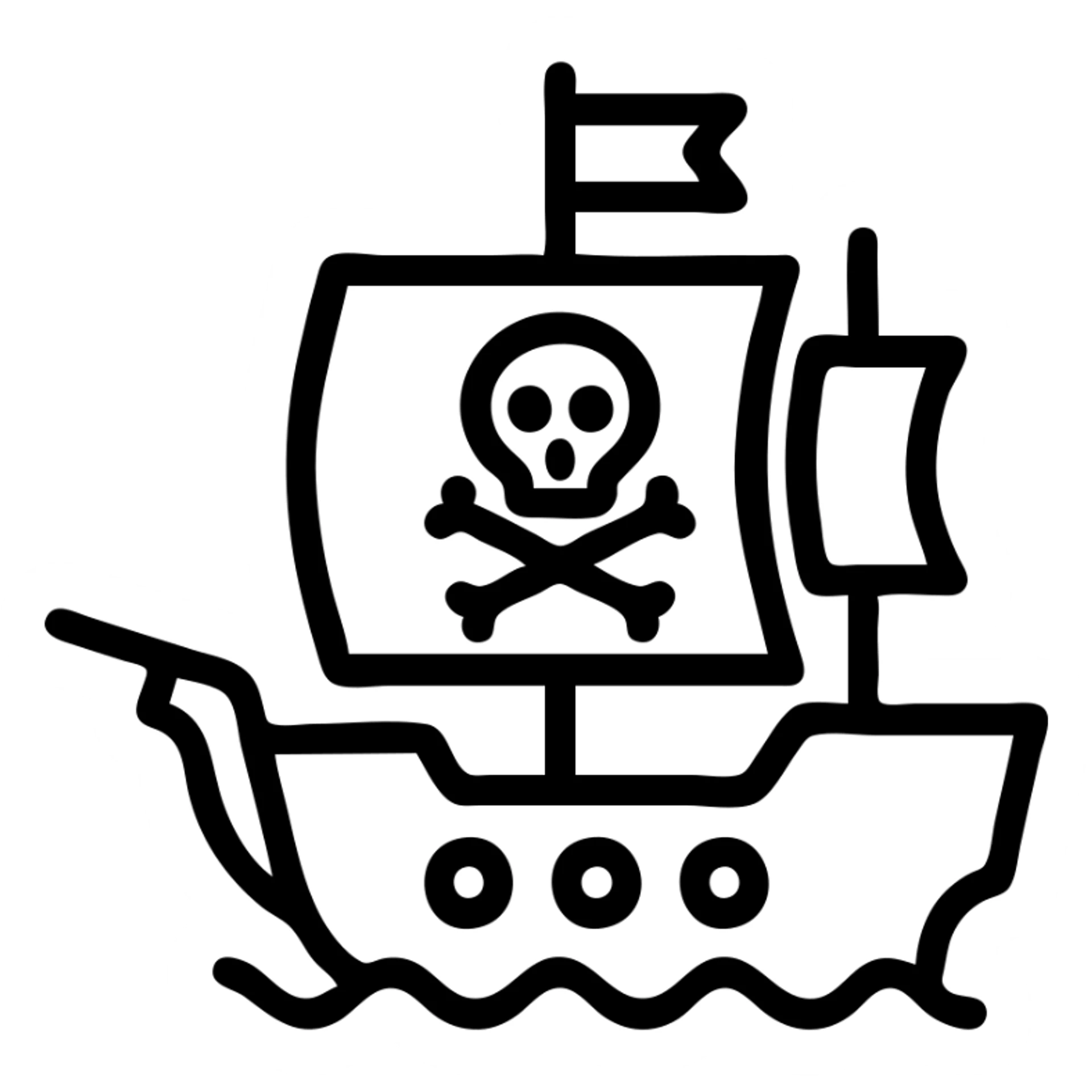 pirate ship, simple icon style, clean lines, minimal detail, suitable for app icon sticker