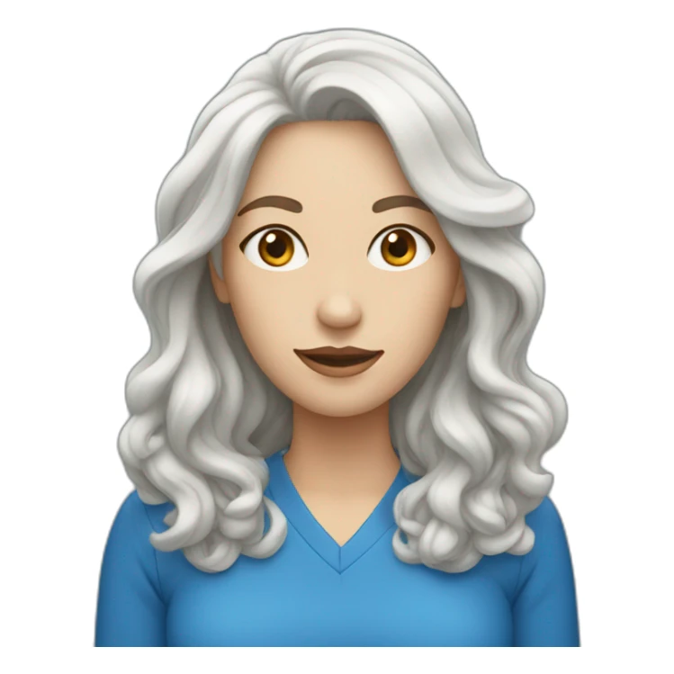 white woman with long wavy black hair wearing blue clothes sticker