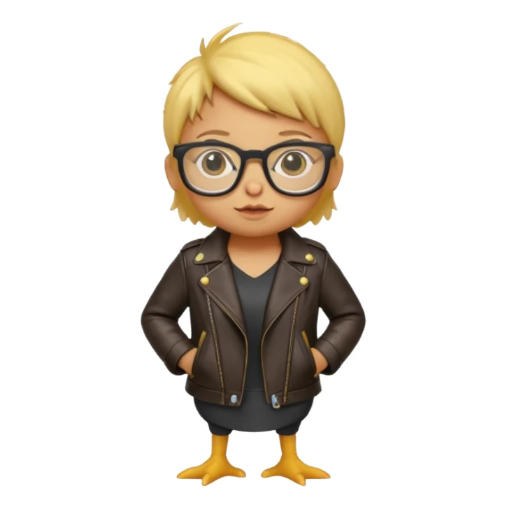 chick animal with glasses, wearing leather jacket sticker