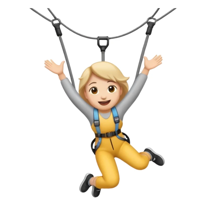 small size emoji style cartoon character bungee jumping, joyful expression sticker