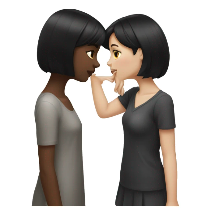 two girls with black hair kissing white skin sticker