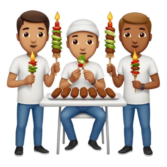 men in t-shirt eating beef kebab sticker