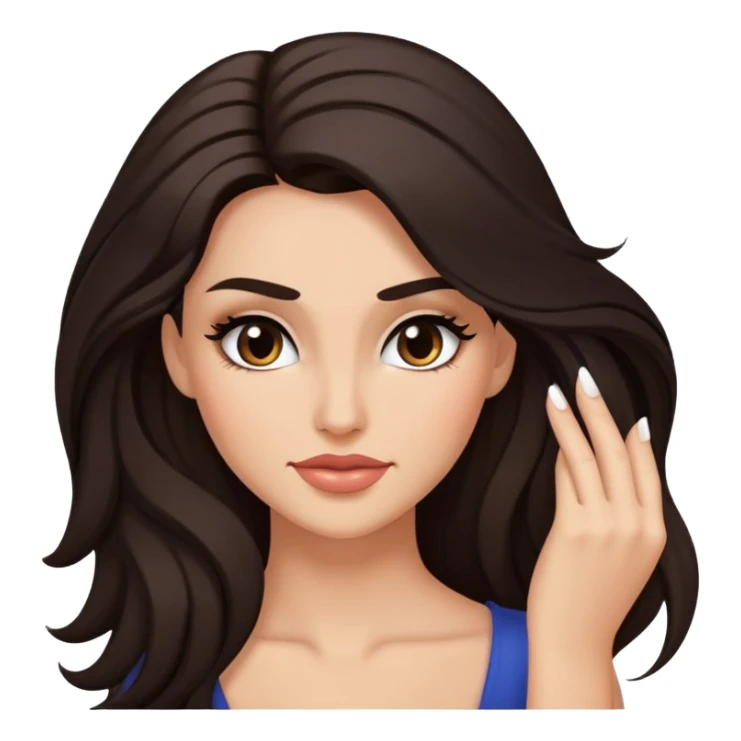 sassy smirk face looking down with makeup and one hand in hair sticker