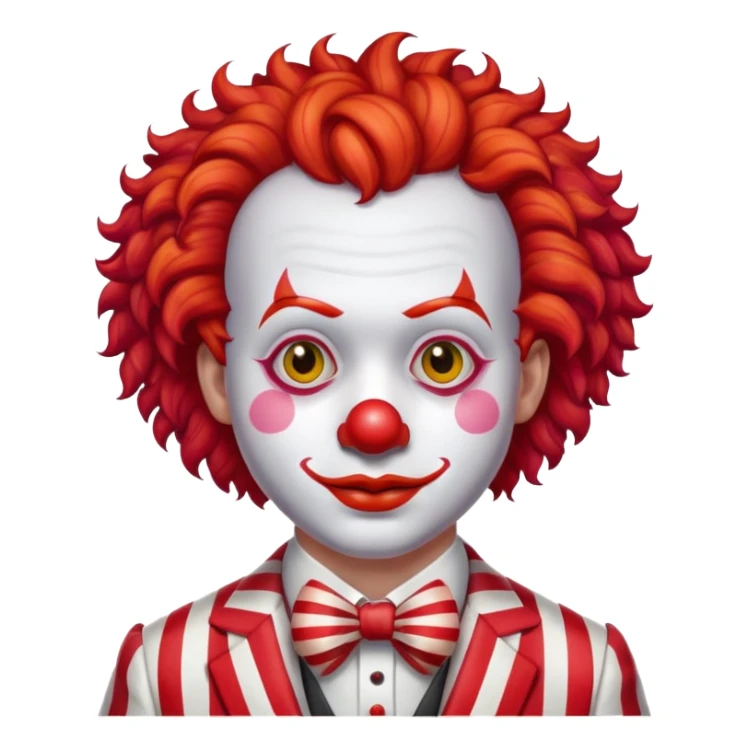 clown with bright red curly hair and white-red striped suit sticker
