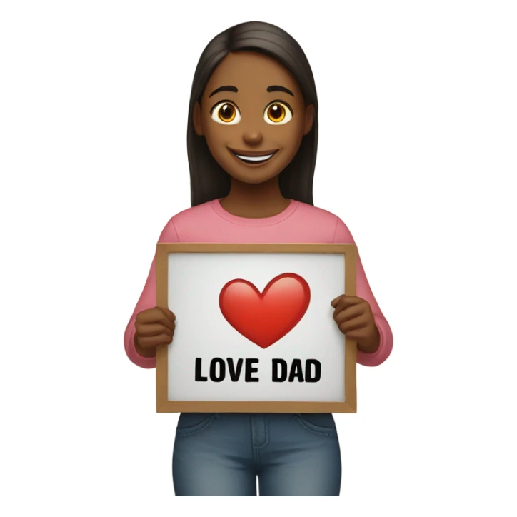 A girl holding a sign saying I love my dad sticker