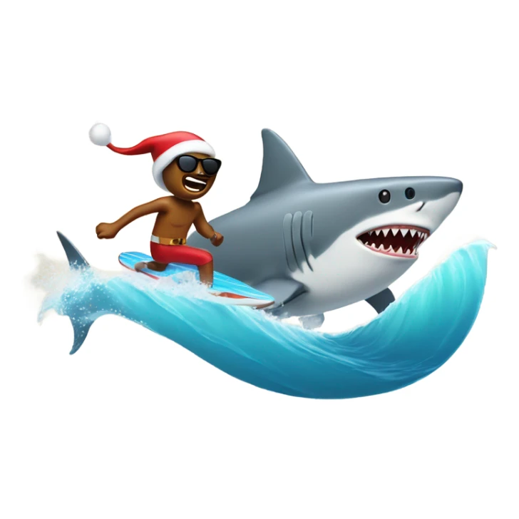 Santa surfing wearing sunglasses being Chased by a shark sticker