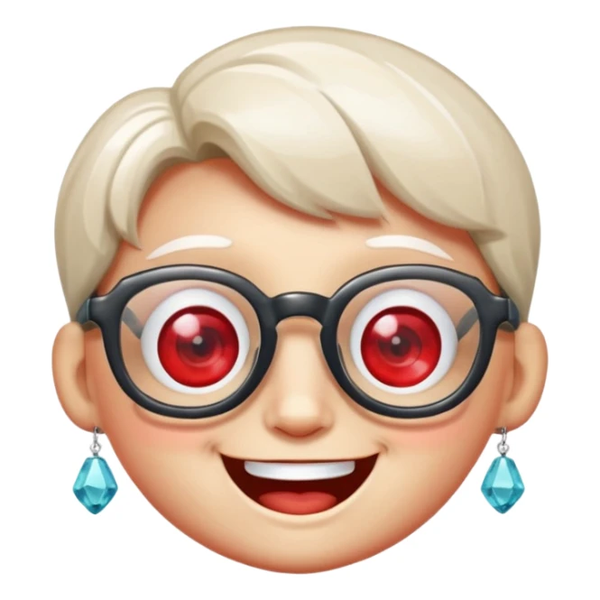 A single crystal gemstone character wearing glasses, chunky and irregular with faceted sides, [red], big glossy eyes behind the glasses and a wide happy smile, , high detail, soft lighting, centered on a plain dark background sticker