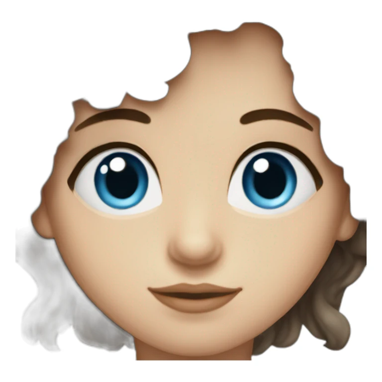 Brunette with bangs and wavy long hair drawing and blue eyes sticker