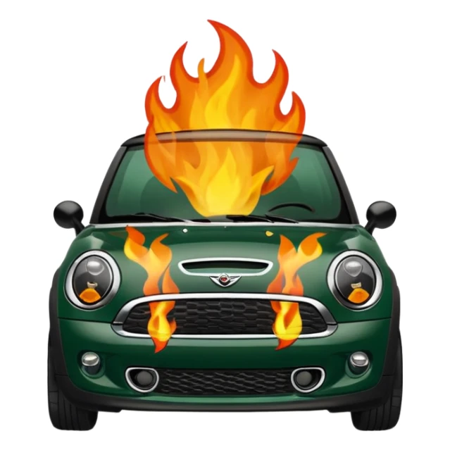 Mini cooper dark Green with fire emoji sticker