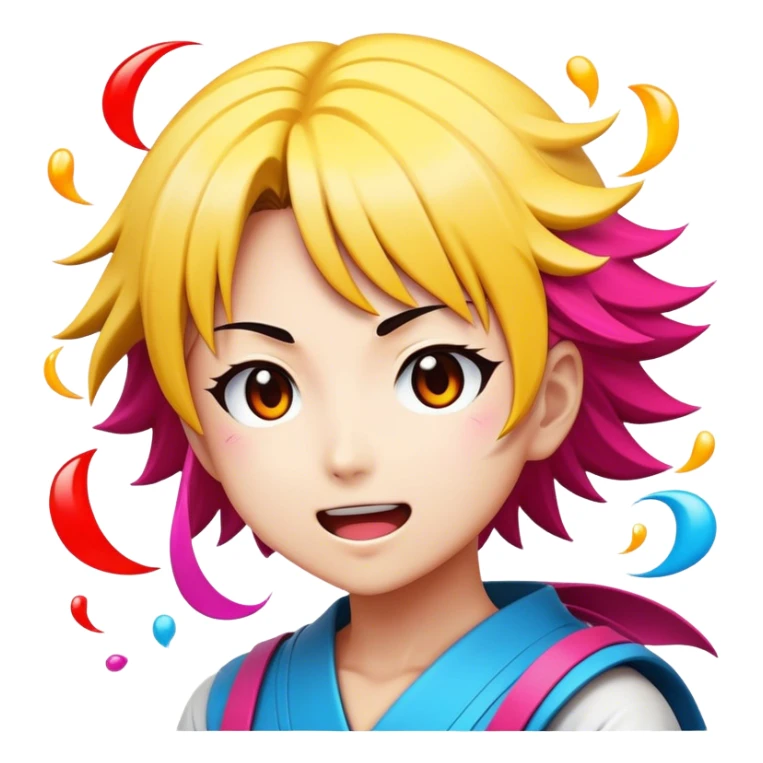 Cinematic Realistic Manga Comics Emoji, depicted as a dynamic stylized illustration inspired by Japanese manga art with bold lines and expressive characters, rendered with vibrant textures and energetic colorful lighting that captures its iconic style. sticker