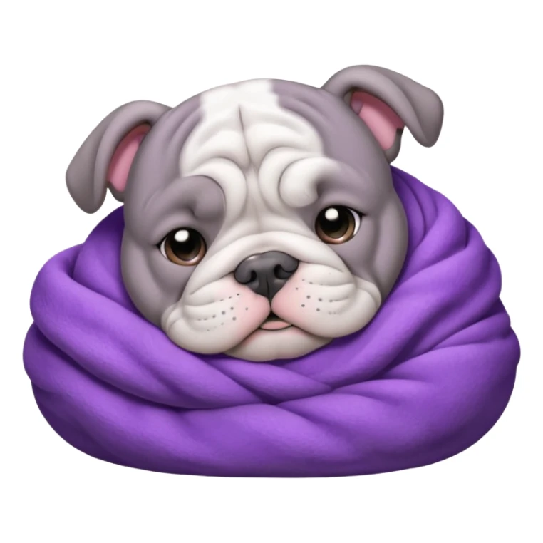 gray bulldog puppy sleep with a purple collar on sticker