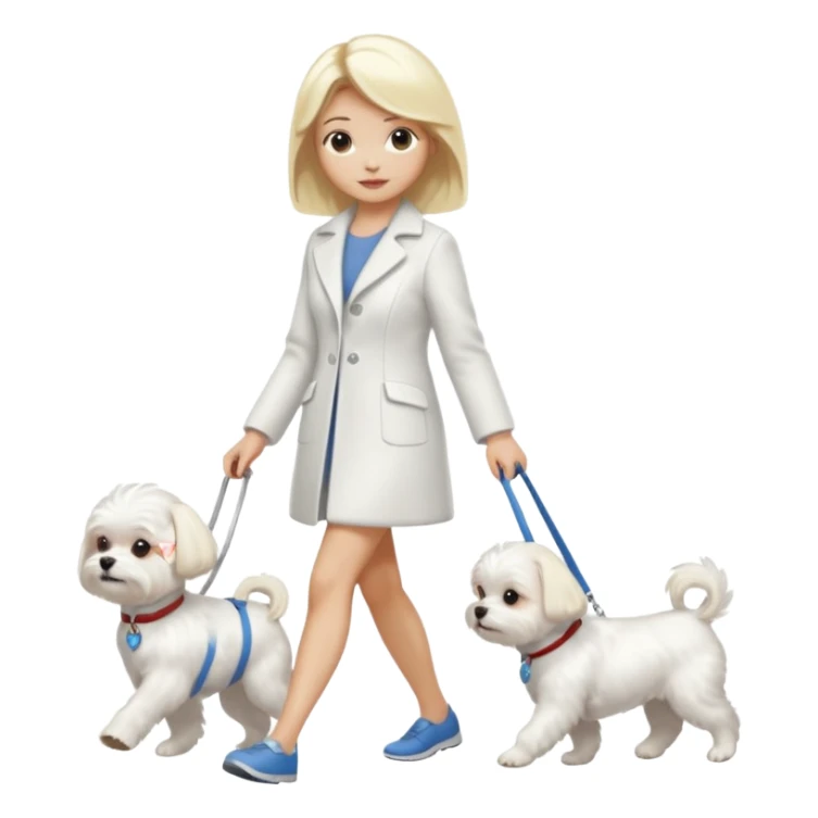 blonde woman wearing white, walking a small maltese dog. sticker