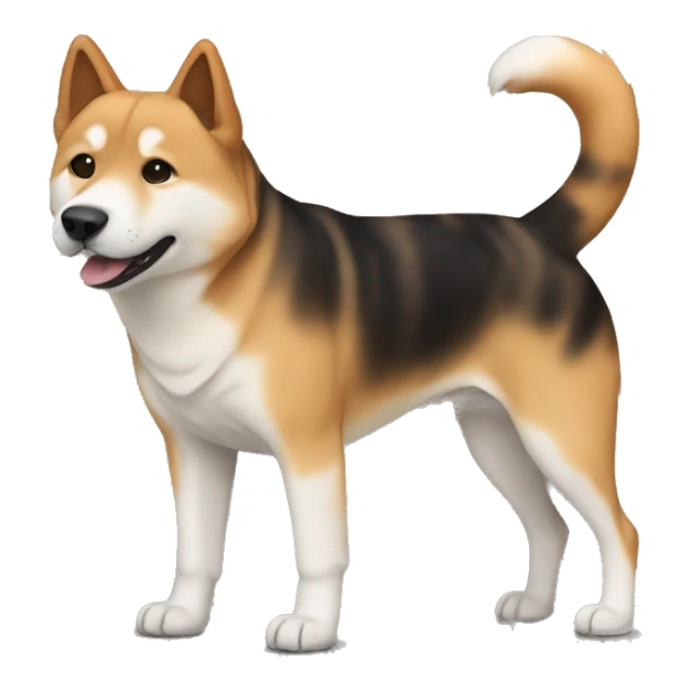 Jindo dog with tortoise shell coloring, brown and black fur, without any white sticker