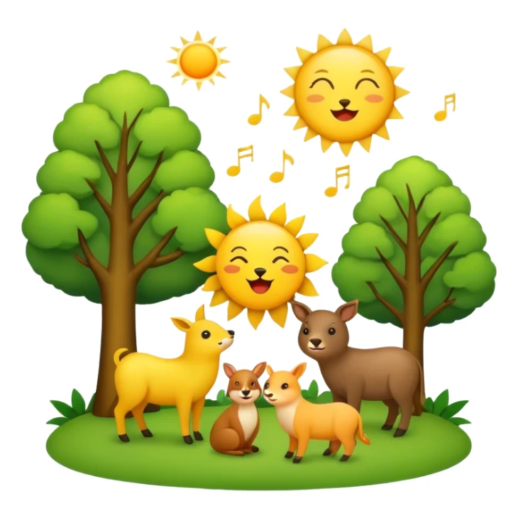 create me an emoji wih sun, trees, singing animals sticker