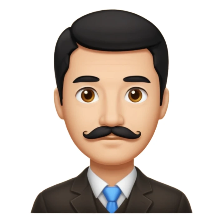 man with black hair on the right side with a rectangular mustache sticker