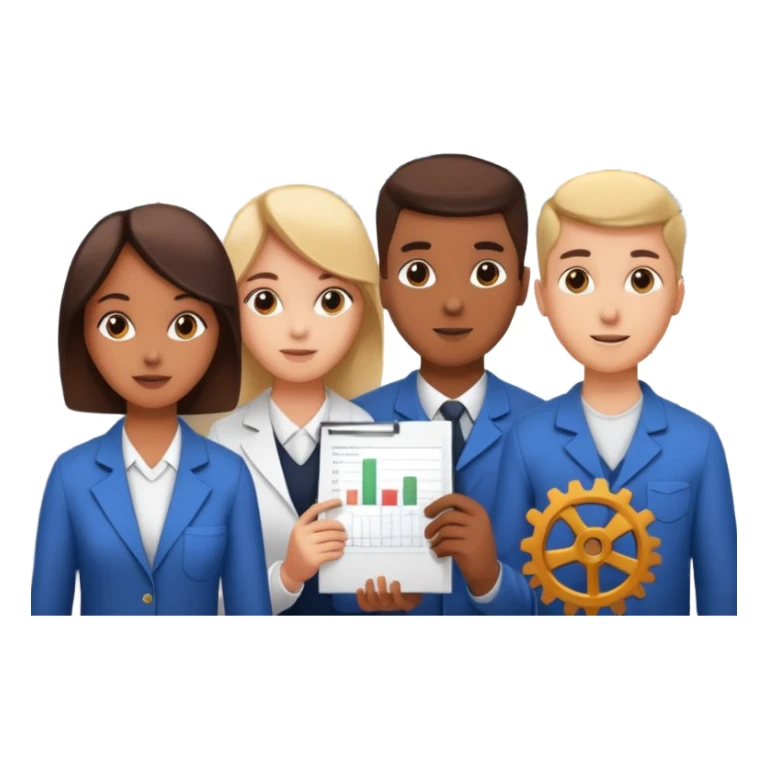 university class on production and operations management with factory, gears, students, and charts sticker