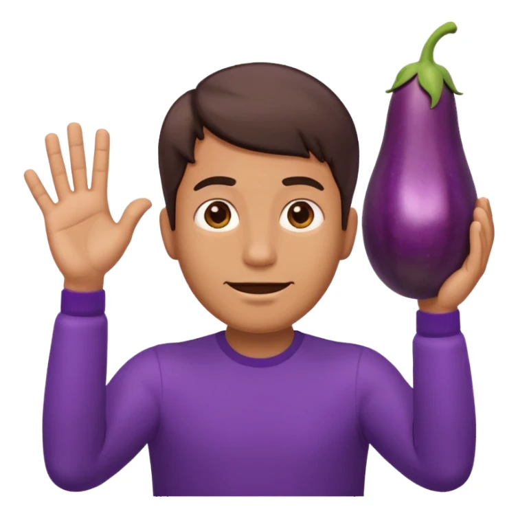 Guy emoji with hands up saying why with his eggplant hanging out sticker