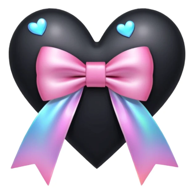 holographic black heart with a pink bow and heart pattern on the bow sticker