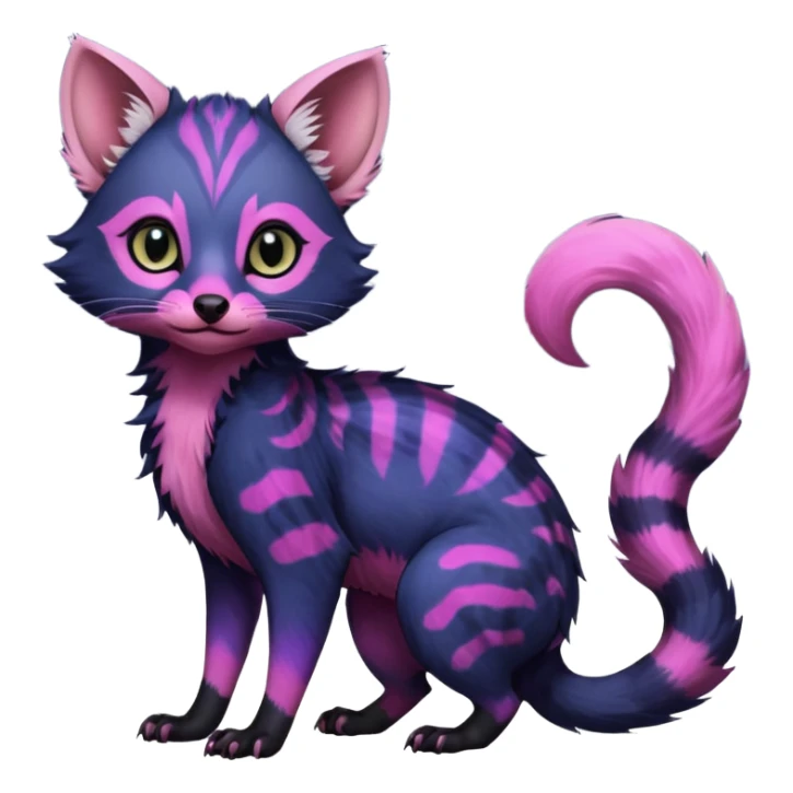 Deep dark Indigo-Violet-pink-gradients with darker points Asian painted anime-styled big-eyed shiny glorious divine marked exotic cool beautiful realistic Lykoi-civet-genet-sergal-ocicat-oncilla-animal-Fakémon-hybrid-fursona (full body) sticker