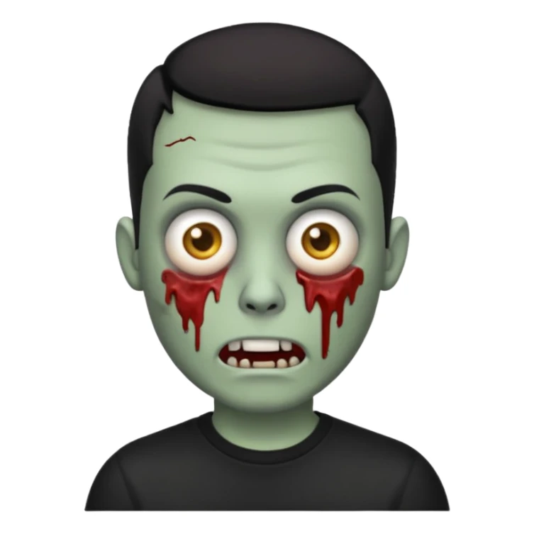 zombie iPhone emoji with buzz cut black hair and black t-shirt sticker