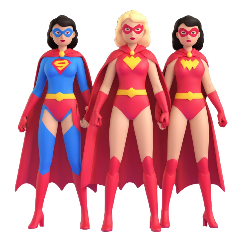 three female superheroes with different powers and costumes sticker