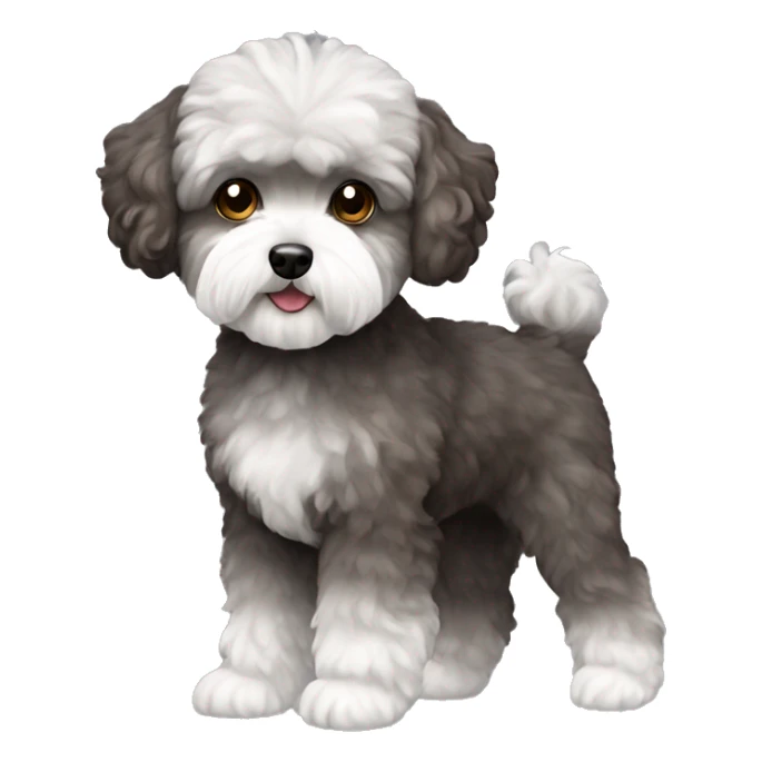 Dog maltipoo dark grey and dark brown fur full body standing sticker