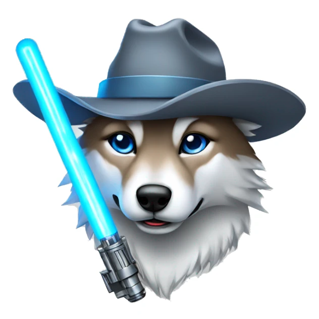 Wolf with cowboy hat Gray Lightsaber Blue eyes  sticker