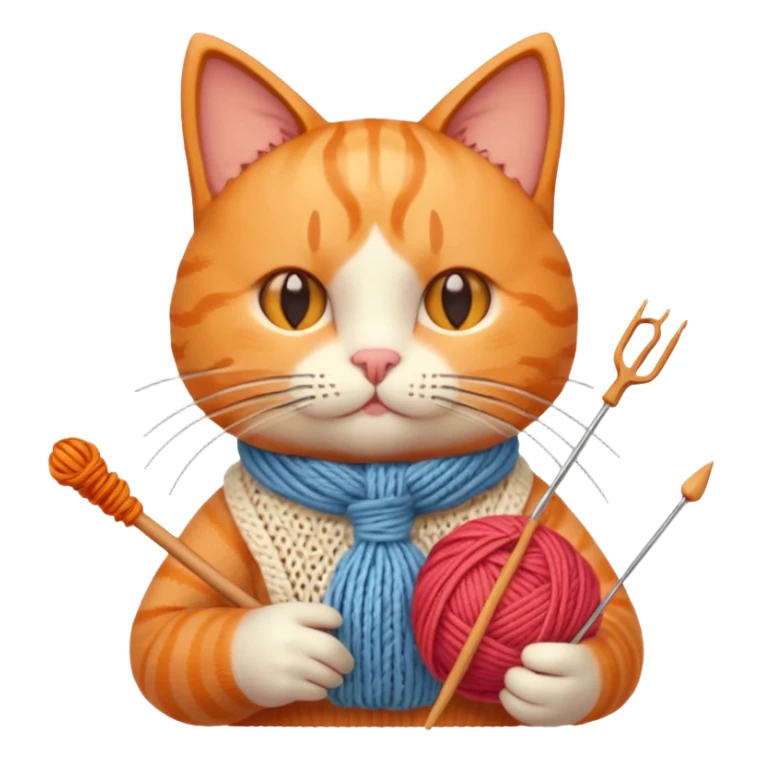 knitting cat portrait, head and shoulders only, cute cat holding knitting needles and yarn, cozy expression, warm handmade vibe, 3D cartoon style, mobile game icon style, clean background, no text, no watermark
 sticker