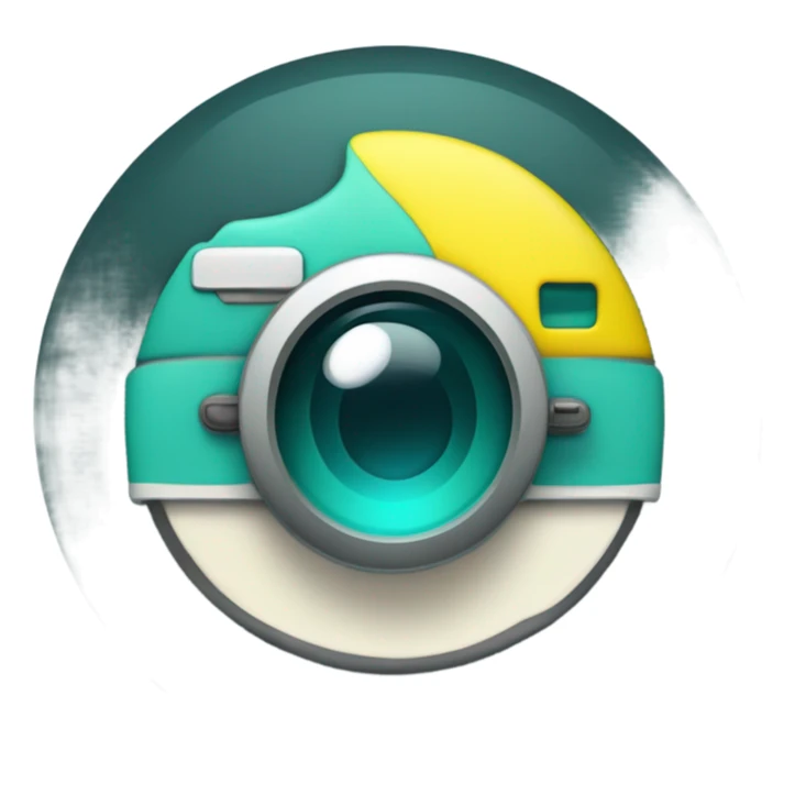 "Design a signature-style emoji logo for 'Snappyoo,' featuring a stylized camera with a smiley face integrated into the lens. The logo should have a handwritten, modern font for 'Snappyoo,' seamlessly blending with the camera design. Use a vibrant and playful color palette, such as teal, pastel yellow, and white, to evoke youthfulness and creativity. The design should feel minimalistic, trendy, and suitable for social media branding." sticker