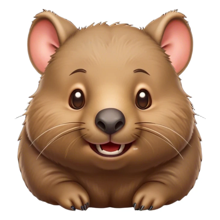Cinematic Comical Wombat Portrait Emoji, Head tilted dramatically with an exaggeratedly amused expression, featuring a striking, glossy shaggy brown fur with bold textures and wide, expressive eyes filled with playful disbelief, Simplified yet hilariously expressive features, highly detailed, glowing with a slightly sassy glow, high shine, dramatic yet playful, stylized with an air of cheeky bush mischief, bright and endearing, soft glowing outline, capturing the essence of a spirited and over‐the‐top wombat, so meme‐worthy it feels like it could snort its way into internet fame instantly! sticker