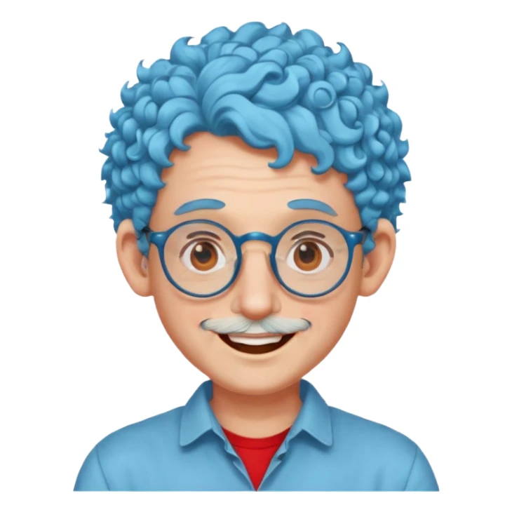 light blue haired man curly hair with big ears and red earrings and spectacles happy sticker