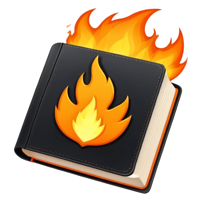 A bright orange book with a black, bold X with an edgy texture, exuding energy and pure, unapologetic confidence... fire aura sticker