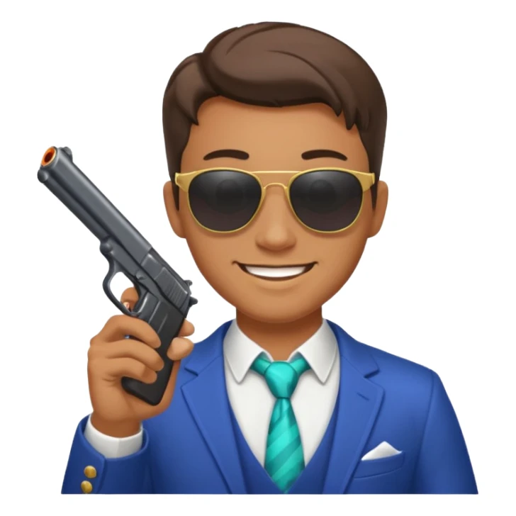 a handsome guy wearing a party clothes with sun glasses and a gun. sticker
