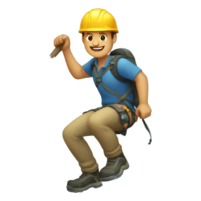 A man is climbing mountain with the help of stick sticker