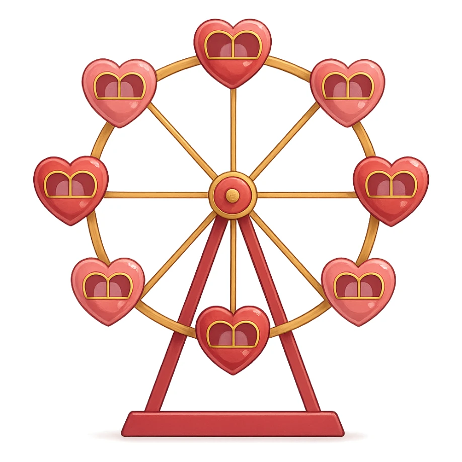 romantic Ferris wheel with heart-shaped cabins sticker