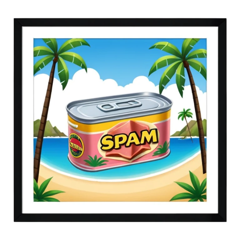SPAM CANNED MEAT CORPORATE SUMMER KICKOFF tropical exotic destination PARTY landscape  sticker