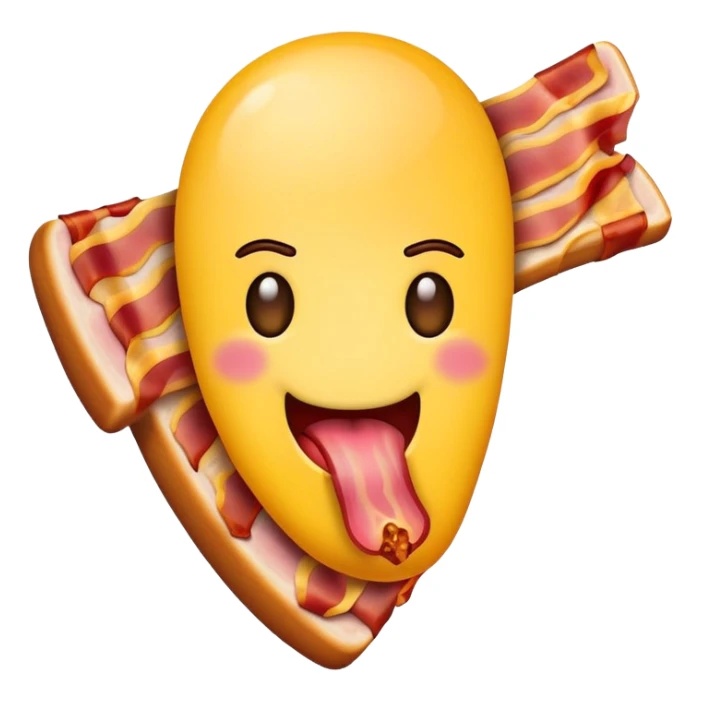 tongue out emoji holding a bacon strip sticker