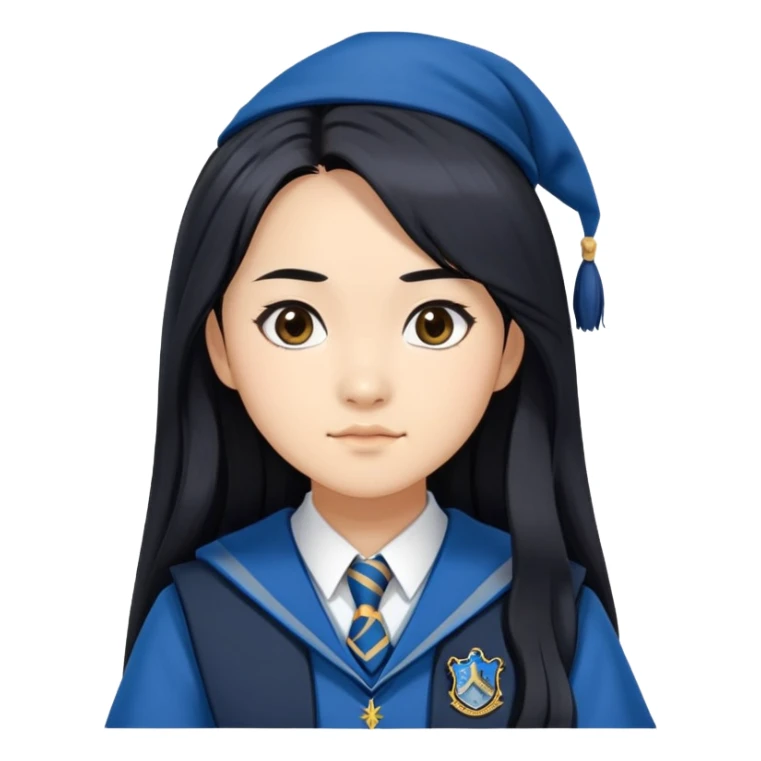 Cho Chang in harry potter, wear hogwarts Ravenclaw uniform, long black hair sticker