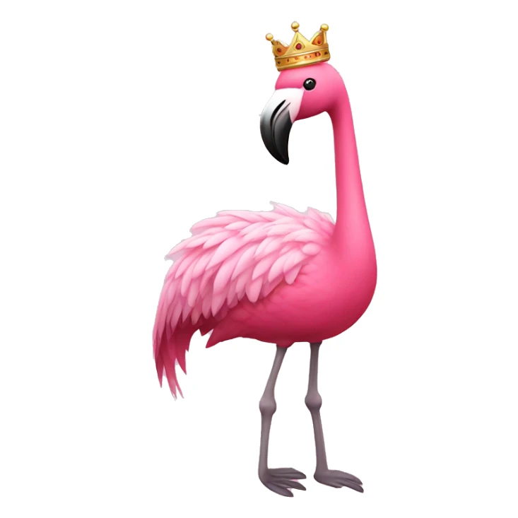 Pink flamingo wearing a tutu and a crown sticker