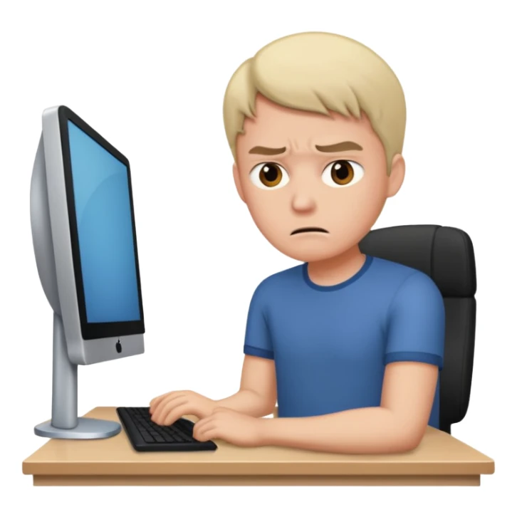 a man in front of a computer annoyed  sticker