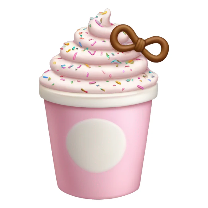 Light pink latte with sprinkles tied with a bow sticker