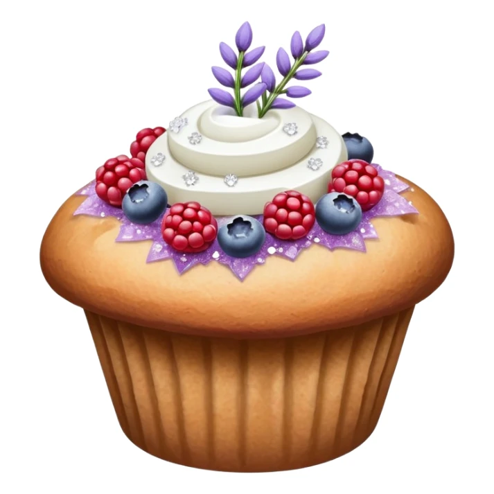 Lavender flower sprigs on a muffin with berries and sugar crystals sticker