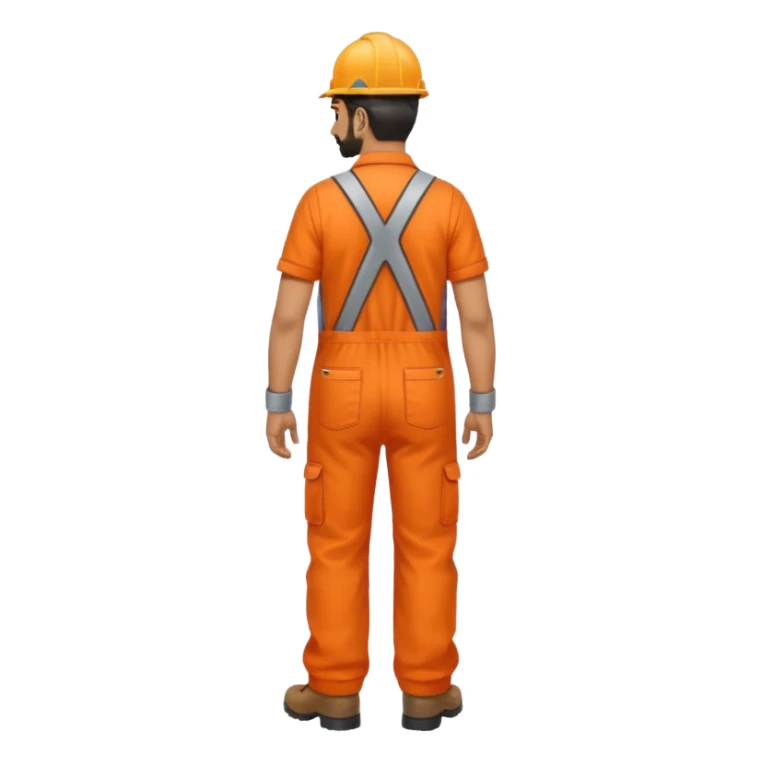 Indian male railway engineer orange overalls, boots walking back view sticker