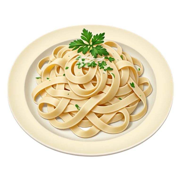 Illustrate creamy fettuccine alfredo pasta on a white plate. sticker
