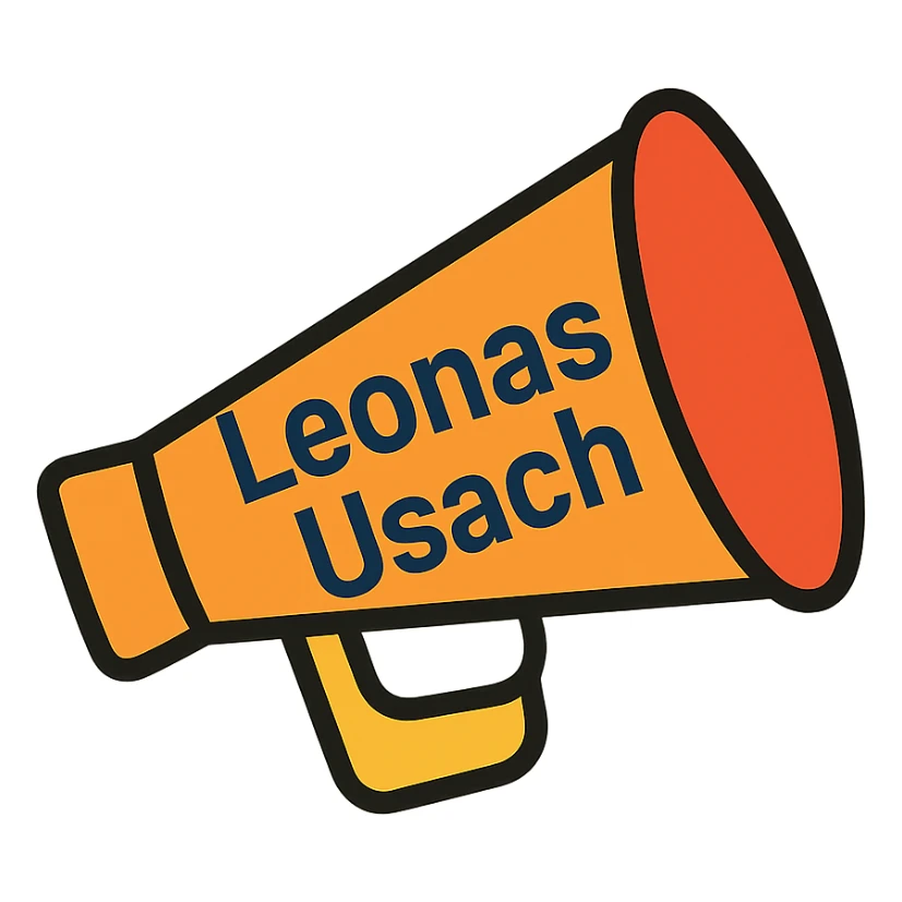 Change the text to 'Leonas Usach', maintaining the modern and clean style with a transparent background. sticker