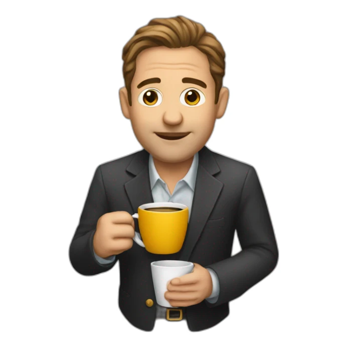 Rich Harris holding a coffee cup sticker