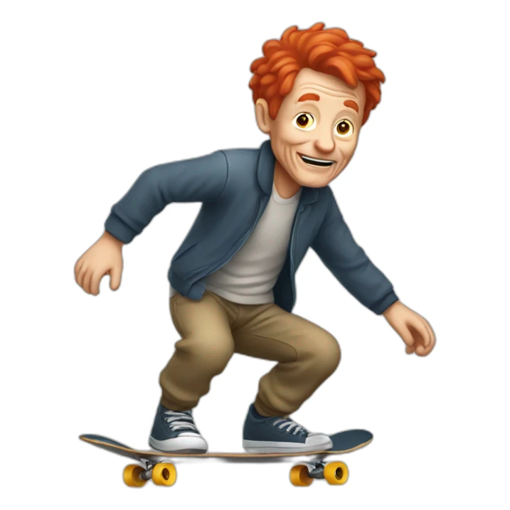 Old man, red hair, skateboarding sticker