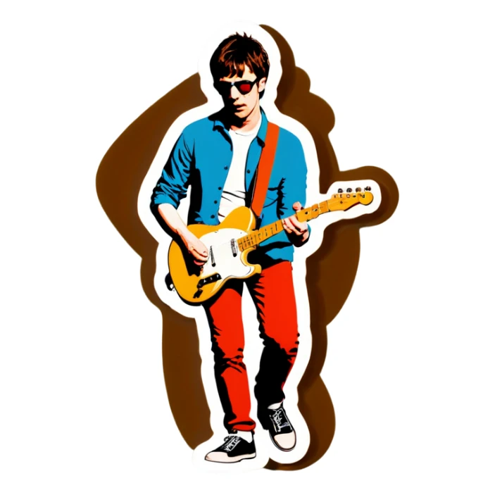 Blur guitarist Graham Coxon is playing the butterscotch telecaster and saying “let’s go” sticker