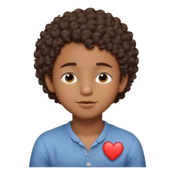Brown boy with short curly hair dreaming abouthis girlfriend small smirk on his face eyes closed with a little heart next to him sticker